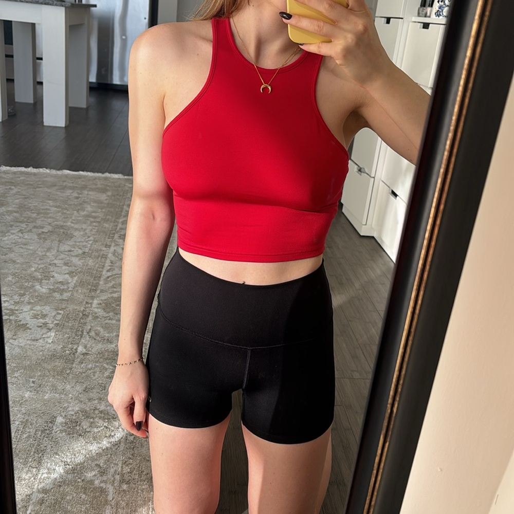 Red high neck cropped tank top racerback